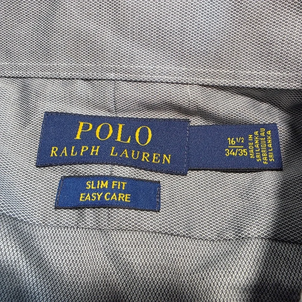 Polo Ralph Lauren Men 16.5 34/35 Grey Button Down Slim Fit Easy Care Micro Check